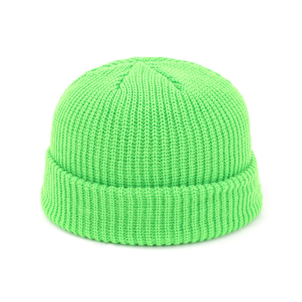 Stickad Mössa Höst och Vinter Ullmössa, Varm Pullover Mössa - Fluorescerande Grön