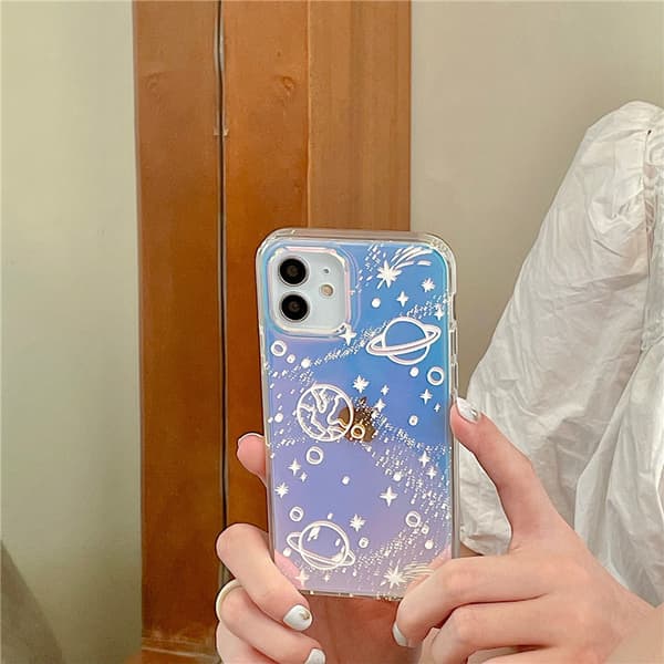 Space Planet Æstetisk Klar Krystal Cover til iPhone 13pro max,Sh