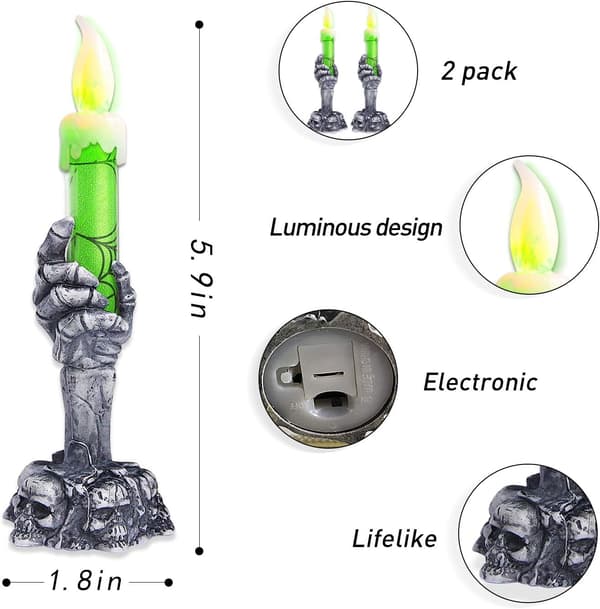 2-pack skeletthandljus, Halloween dödskalleljushållare L