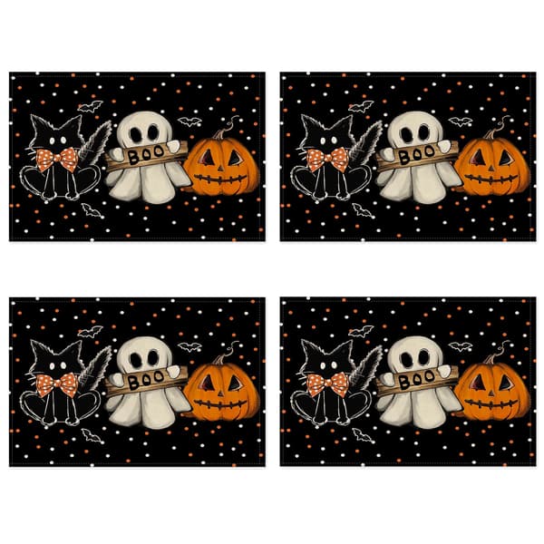 Halloween Spøgelse, Sort Kat, Græskar Bordløber og Dækkeserviet 5-Dels Sæt – Julebord og Festindretning