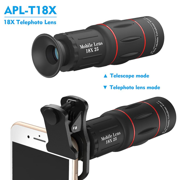 Telefon Kamera Lins 18x Teleskop Teleobjektiv 18x25 Monocular För Iphone X Xs Max Samsung S9 Plu Android Ios Smartphones