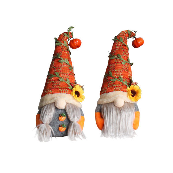 Elf Pumpkin Solros Gnome Ornament, Halloween Gnome, Ansiktslös docka Dekorativ fönsterdekoration