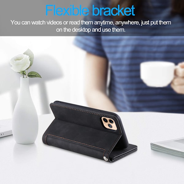 Passer til iPhone 6 Plus/6s Plus covers, magnetisk lædercover i tegnebogsstil - sort