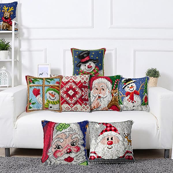 Jultomte Snögubbe DIY Latch Hook-kit 3D Segment Broderad Kuddfodral