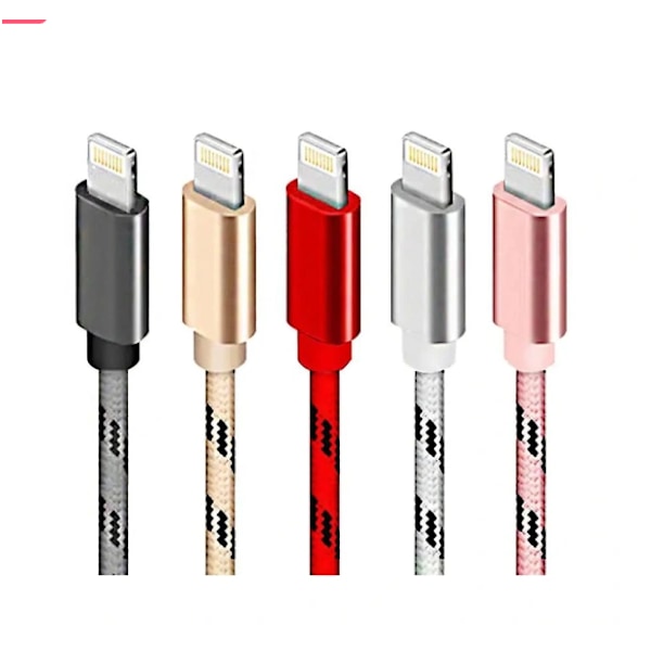 5 st 2 m flätade Lightning-kablar Laddningsdatakabel för iPhone 11 13 14