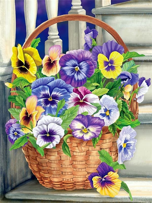 30x40cm, Blomsterkurv 5d diamantmalet rhinestone broderi c