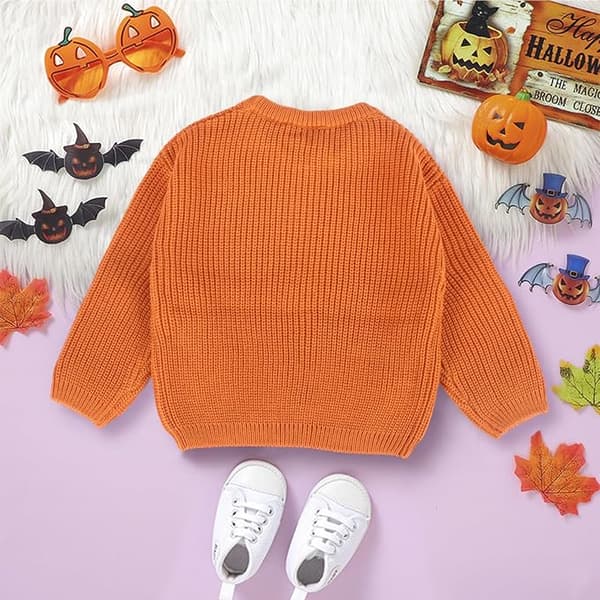 Spædbarn/Småbarn Halloween Lilla 3D Hæklet Græskar Sweater – Orange Rundhals Langærmet Pullover 12-18 months