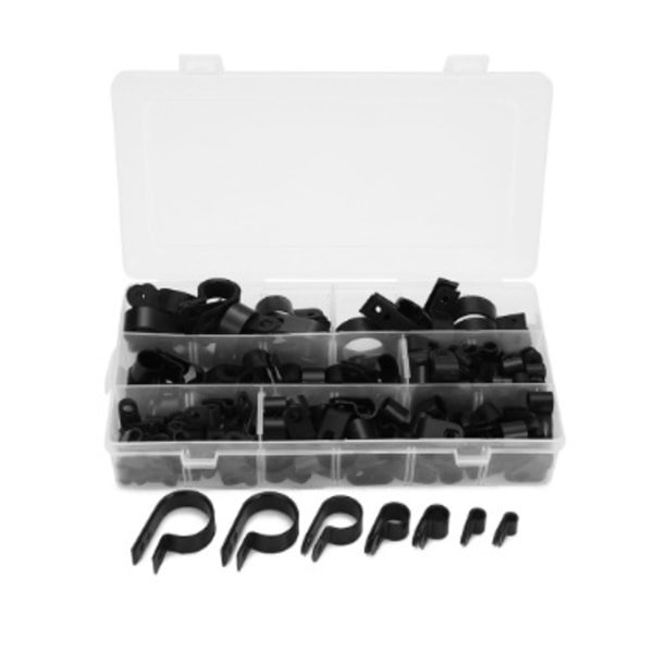 Svart nylonplast 200st förpackad svart plast P-klämma