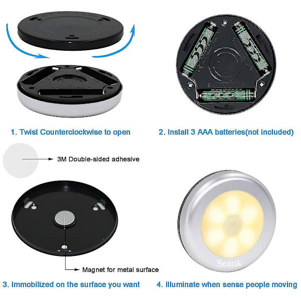 Rörelsesensor LED Nattlampa, Lämplig För Hem, Kök, Badrum (3-pack, Varmvitt)