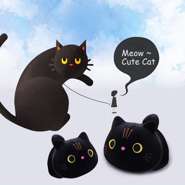 Sort Kat Pludset Kawaii Kat Pude Sort Kat Fyldt Dyr Pludset