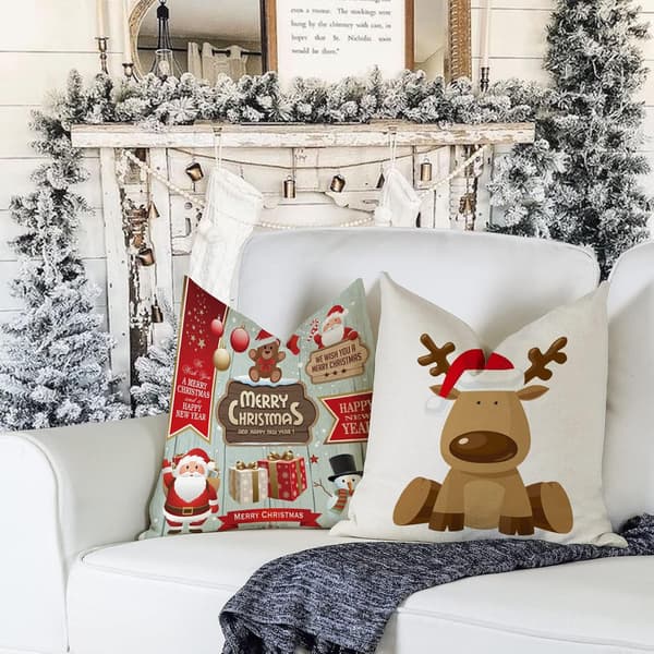 Set med 4 julkuddfodral - Tomte och älg kuddfodral