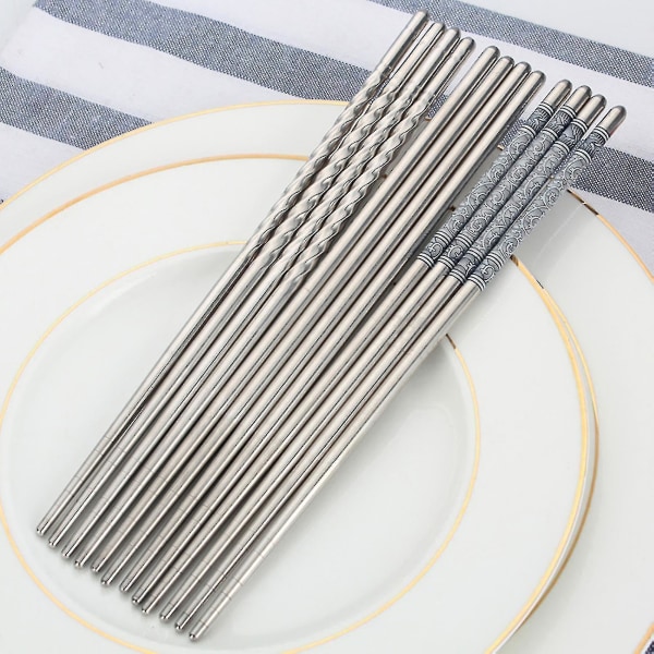 3 par rostfritt stål återanvändbara printed halkfria ätpinnar servis