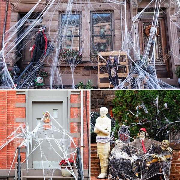 falsk spindelvev halloween-dekorasjon innendørs/utendørs, elastisk spind