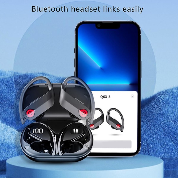 Trådlös öronsnäcka, Bluetooth 5.3-hörlurar med brusreducerande mikrofon, LED-skärm, för löpträning