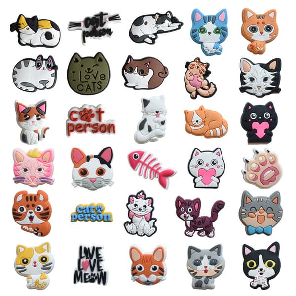 30 stk. 3D Klogsandaler Pynt (Sød Kat), Sko Charms, Sød Sh