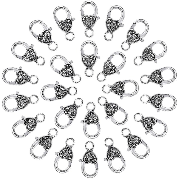 60 stycken Hjärta Hummerklolås Tibetanska antika Hummerklolås för smycken Halsband Armband Tillbehör för att göra det själv (silver)