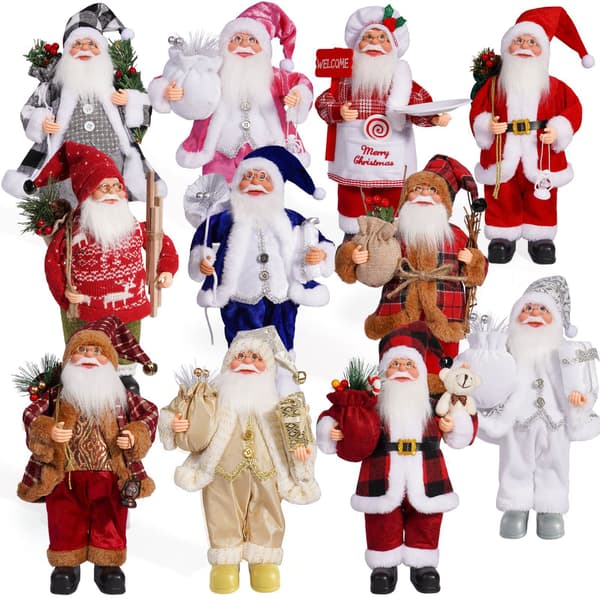 Jul 12-tommer stående julemandsfigur Julemandsdukke Gave Julepynt - Sort og hvidternet julemand