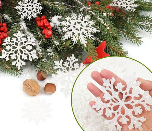 36 Stykker Hvide Jule-Snefnug Ornamenter Plastik Glitrende Sno