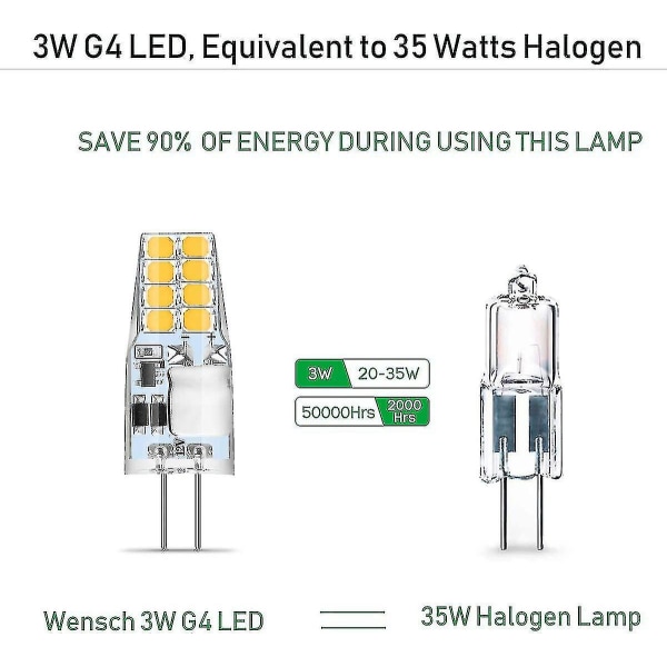 G4 Led Varmvit, 10 G4 LED-lampa 12v, 3w Varmvit 3000k 16x 2835 Smd Byt ut 35w halogenlampan, flimmerfri, G4-lampa 3