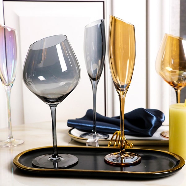 Snedskuren Rödvin Champagneglas Hem Färgglad Amber Smokey För Grå Restaurang