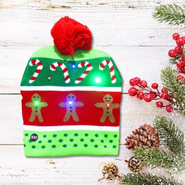 LED Julehat Lysende Julehatte Peberkagemand Grim Hat Unisex Strikket Hue Til Julefrokost