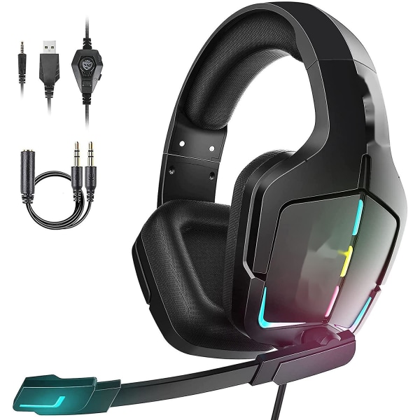 Gaming Headset, Cool Led Light Headset med Mic Light, PC Headset, Utmärkt Ljudkvalitet Over-Ear Headset kompatibelt med PC, Xbox One, Xbox Series