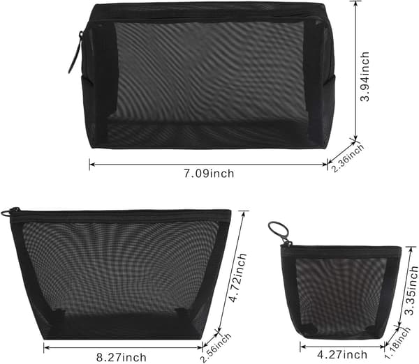 3-pack Mesh Kosmetikväska Mesh Kosmetikväska Mesh Zip-Pouch för