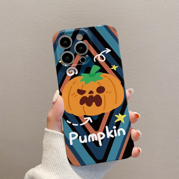 Quirky tecknad pumpa mobilskal – Unikt Halloween skyddsfodral kompatibelt med iPhone 14 iPhone 14