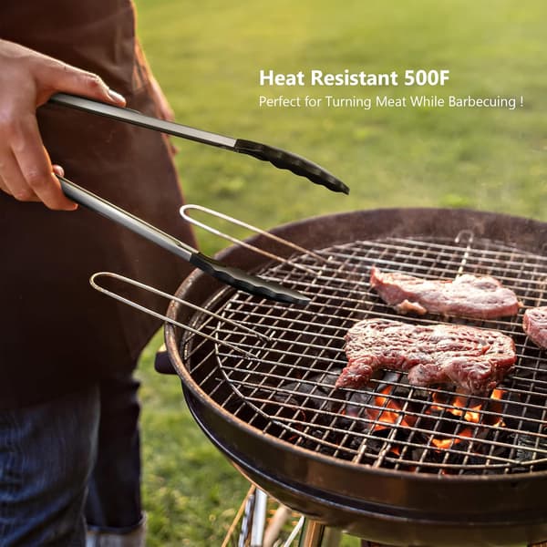 2-pak sorte køkkentænger, Premium silikone, non-stick rustfrit stål