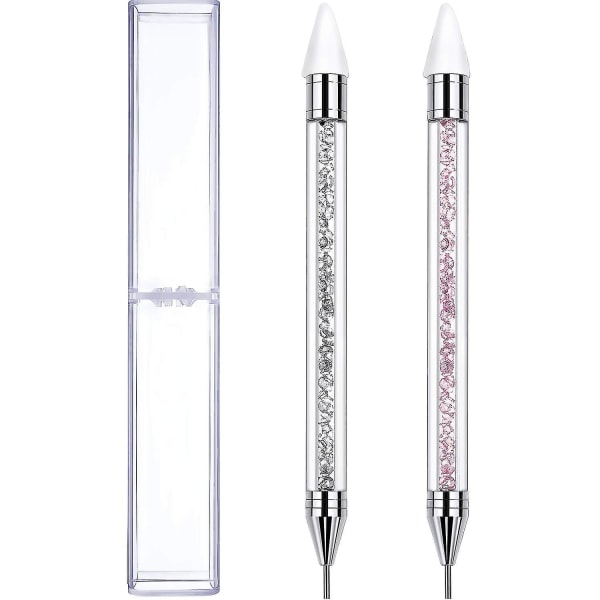 2 delar Rhinestone Picker Dotting Pen, Dual-end Rhinestone Gems Kristaller Dubbar Picker Wax Pencil Penna Kristallpärlor Handtag Manikyr Nail Art