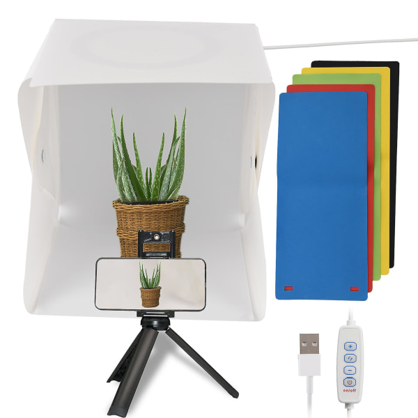 Professionell Minifotografering Light Box Kit Bärbar hopfällbar LED Light Kit med färgglada bakgrunder för videofotografering Produkt Smycken Klockor Parfym