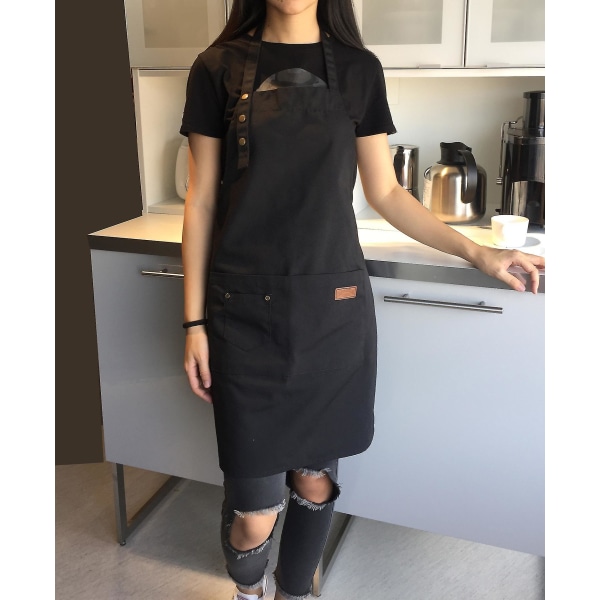 Nytt mode Canvas Köksförkläden För Kvinna Män Kock Arbetsförkläde Till Grill Restaurang Bar Butik Kaféer Skönhet Naglar Studios Uniform Svart