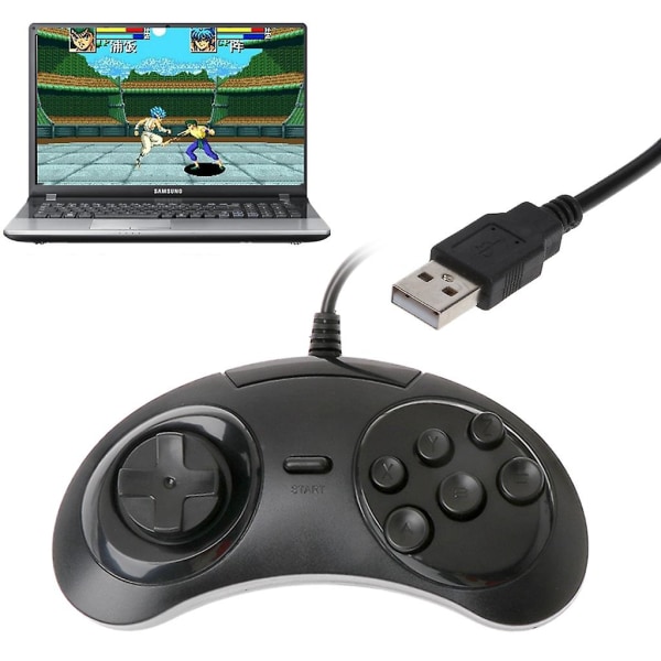 Kabelansluten USB Classic Gamepad 6 Knappar Spelkontroll Joypad Handtag För Sega Md2