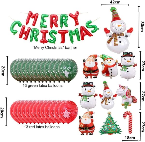 1 Juleballon Dekorationskit, Glædelig Jul, 10 Stykker Sa