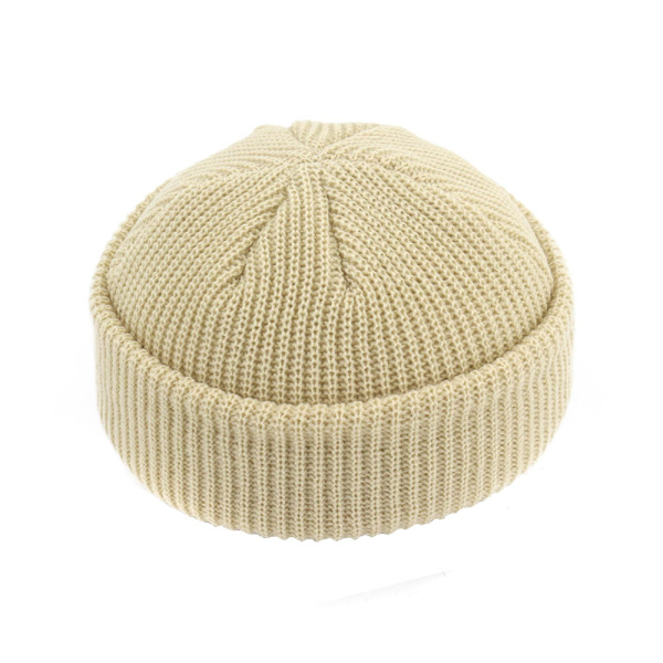 Stickad Mössa Höst och Vinter Ullmössa, Varm Pullover Mössa-Beige