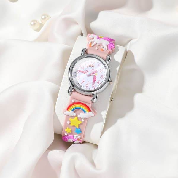 Barn Flickor Söt Tecknad Mönster Silikon Quartz Klocka - Rosa