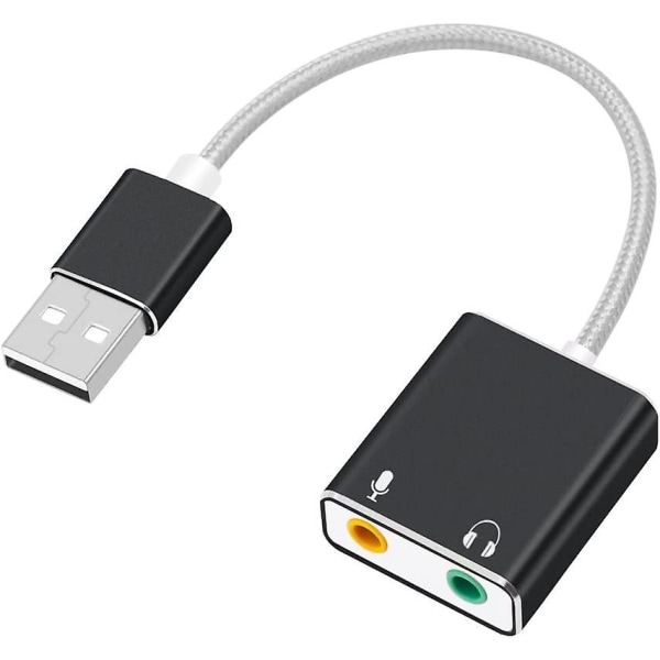 Aluminium USB Extern Stereo Ljudkort Adapter, Nylon flätad USB Aud