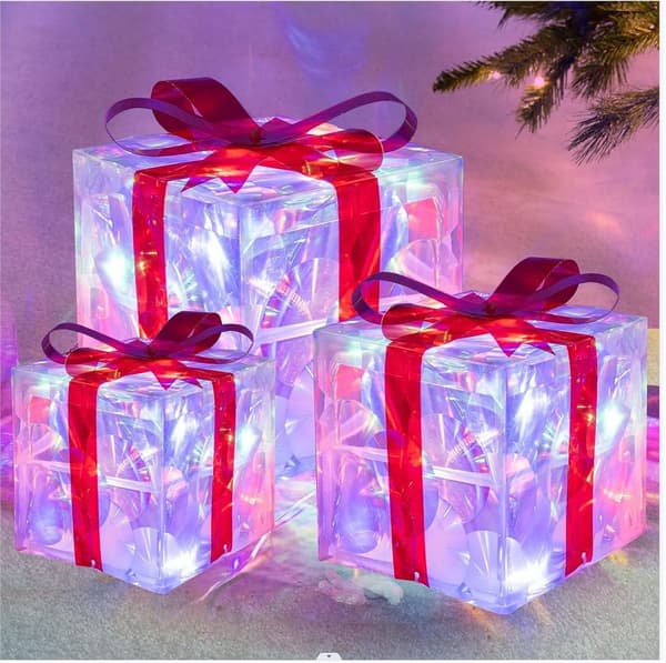 Lysande julklappslåda med laserkattsögonbelysning och varm ljusslinga - Grön - Medium Green Medium