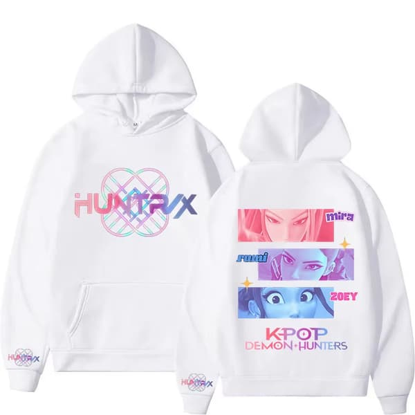 K-Pop Hættetrøje, Fleeceforet Langærmet Løs Casual Pullover til Efterår og Vinter - Hvid, Størrelse 2-L L