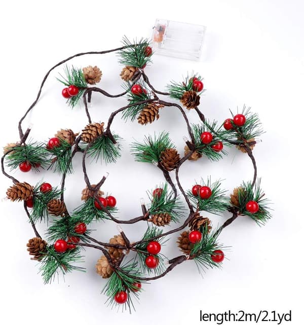 Julelys med pynt, 20 LED julekrans