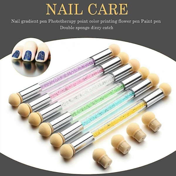6st Nail Art Svamp Glitter Pulver Plockning Dotting Gradient Pen Borste Gör det själv Verktyg