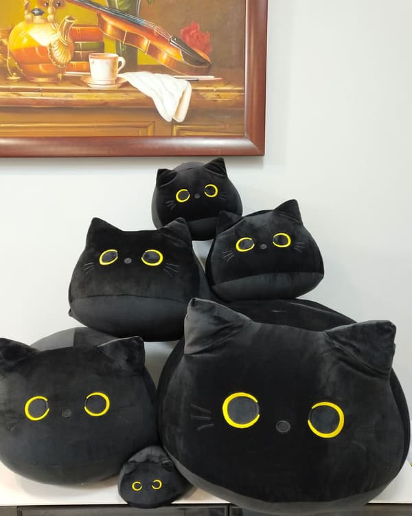 3D Sort Kat Pludselegetøj Kat Pude, Sød Kat Pludsedyr, Kawaii Fyld