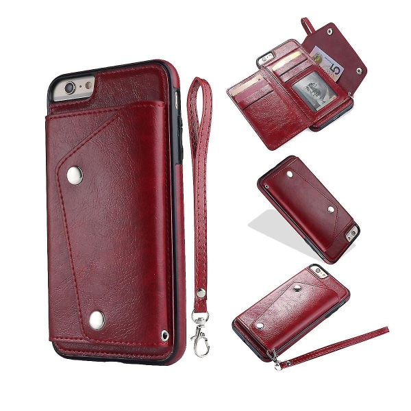 För För Iphone 6 Plus/iphone 6s Plus Case Med Korthållare,armband,stativ,rfid Blockerande Case Svart
