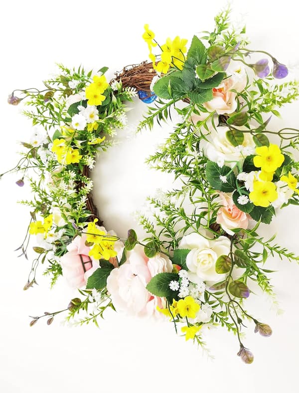 Kunstig Peonkrans Håndlaget Blomsterkrans med Eucalyptus Le