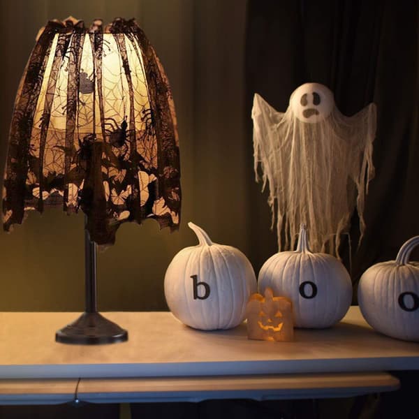 3 stk. Halloween lampeskærmsovertræk, sort blondebånd