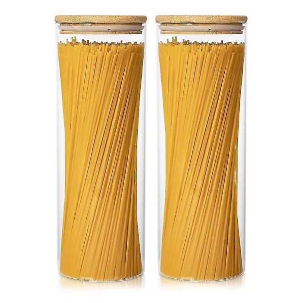 Förvaringsbehållare i glas med 2 71 oz långa spaghettiburkar med bambulock - förvaring av köksmat