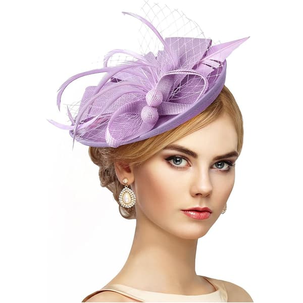 Beanielue Vintage Elegant Fjærhodeplagg Hatt - Lys Lilla