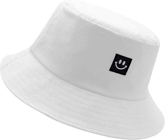 Bucket Hat, Unisex Bomulls Sommer Reise Strand Solhatt HVIT