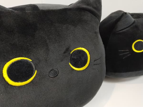 3D Sort Kat Pludselegetøj Kat Pude, Sød Kat Pludsedyr, Kawaii Fyld