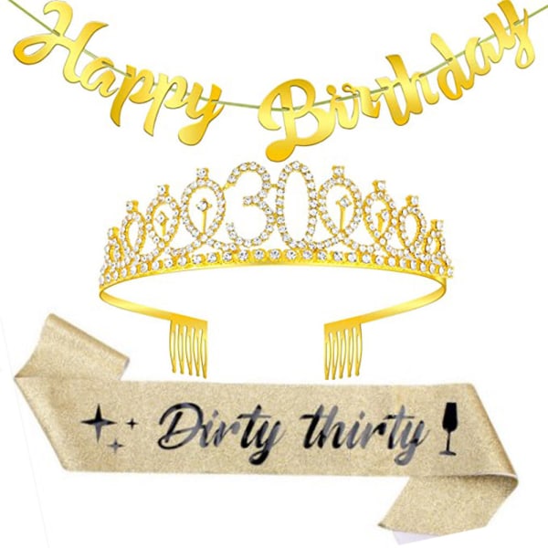 Dirty Irty Sash & Rhinestone Crown Tiara Set, 30-årspresenter